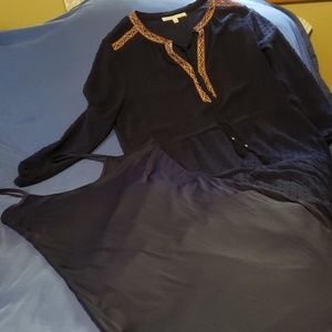 Navy blue dotted swiss knee length bohemian style